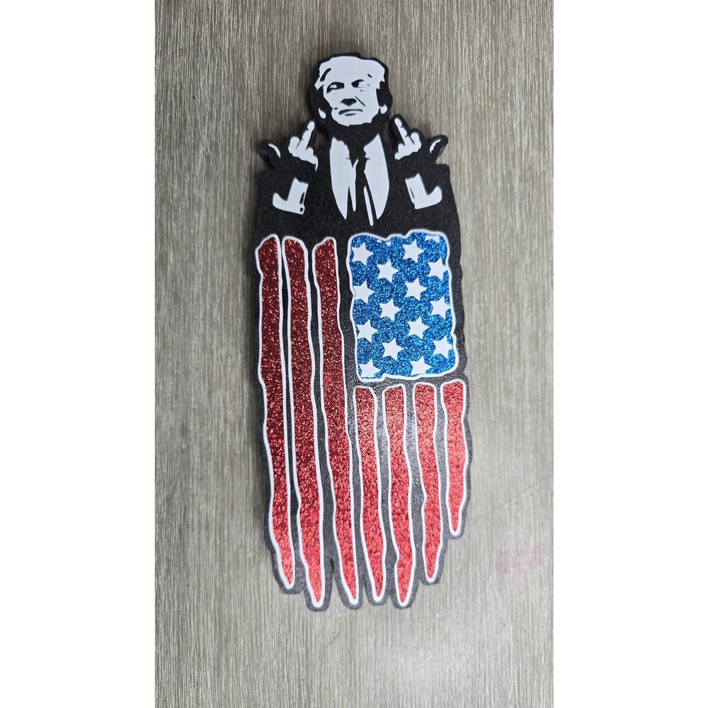 small 9.5" long Trump Flag Wooden signs with glitter middle finger